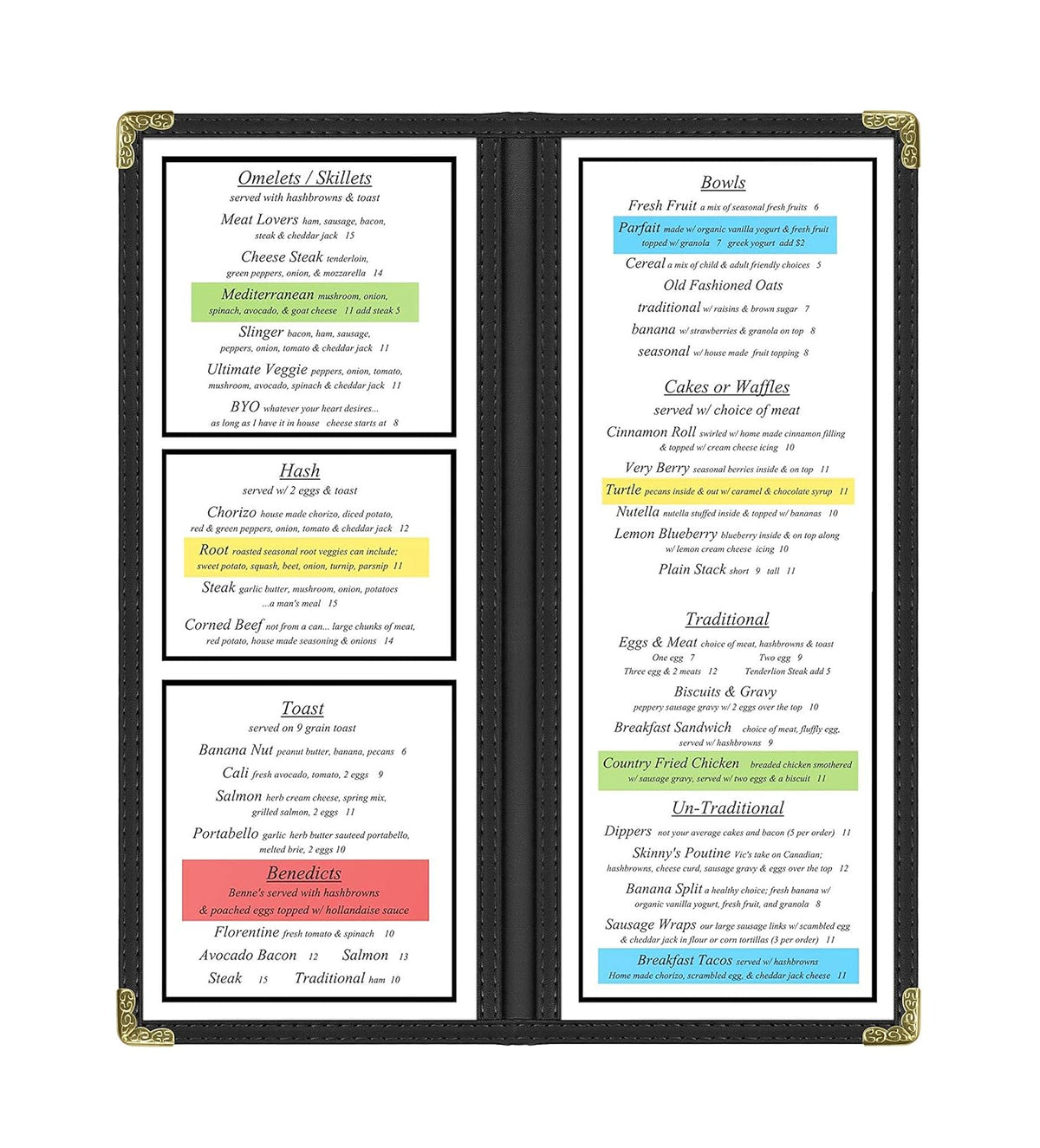 Goodsmart Restaurant Menu Covers - 25 Pack Black 2-Page/4-View 4.25" x 11", Top-Loading Vinyl Menu