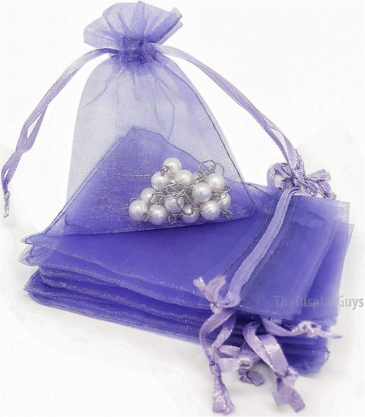 TheDisplayGuys 100-Pack 6x8 Lavender Sheer Organza Gift Bags with Drawstring, Jewelry Candy Treat