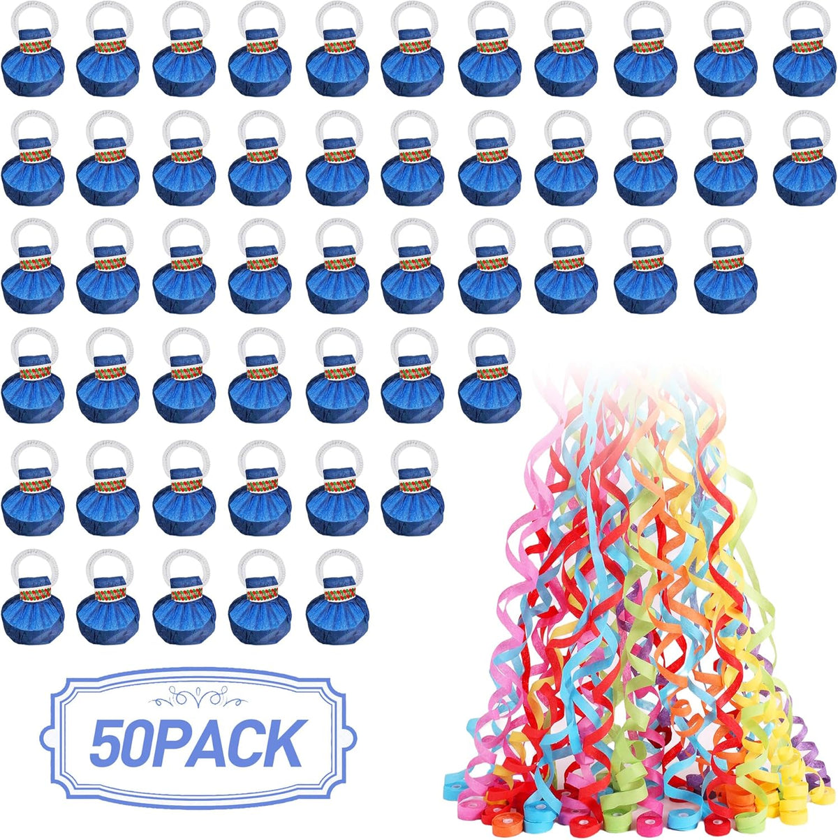 50Pack Colorful Streamer Poppers,Hand Throw Streamer Poppers,No Mess Confetti Poppers for