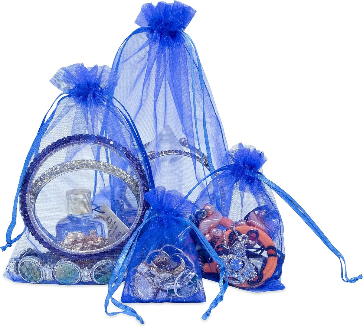 TheDisplayGuys 48-Pack 4x6 Royal Blue Sheer Organza Gift Bags with Drawstring, Goodie Bags for