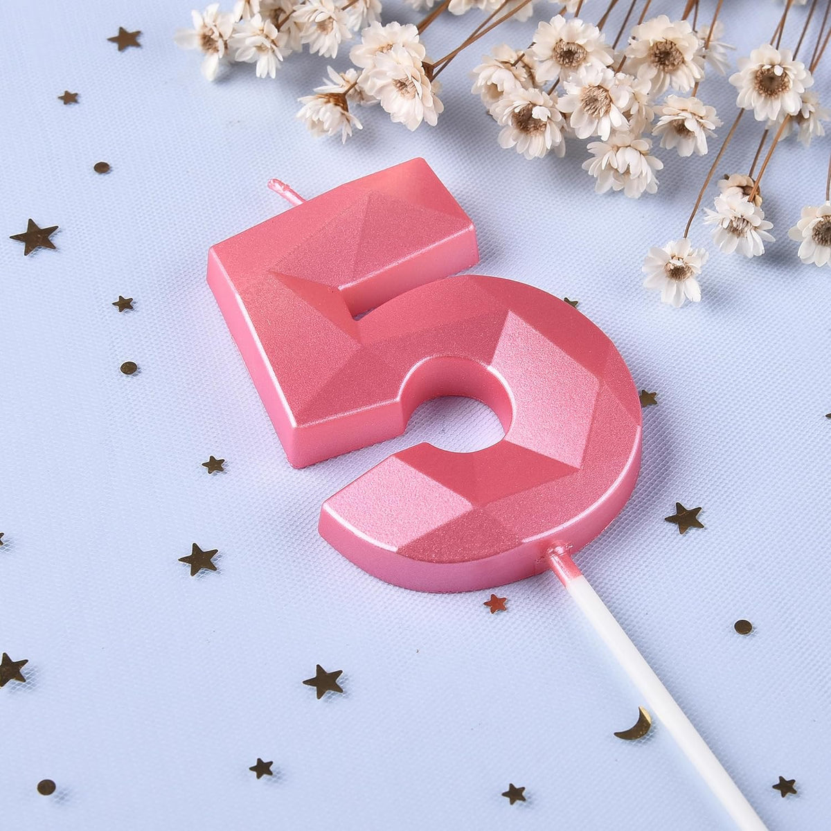 PHD CAKE 2.76 Inch Crystal Pink 5 Number Birthday Candles, Pink Number Candles, Cake Number