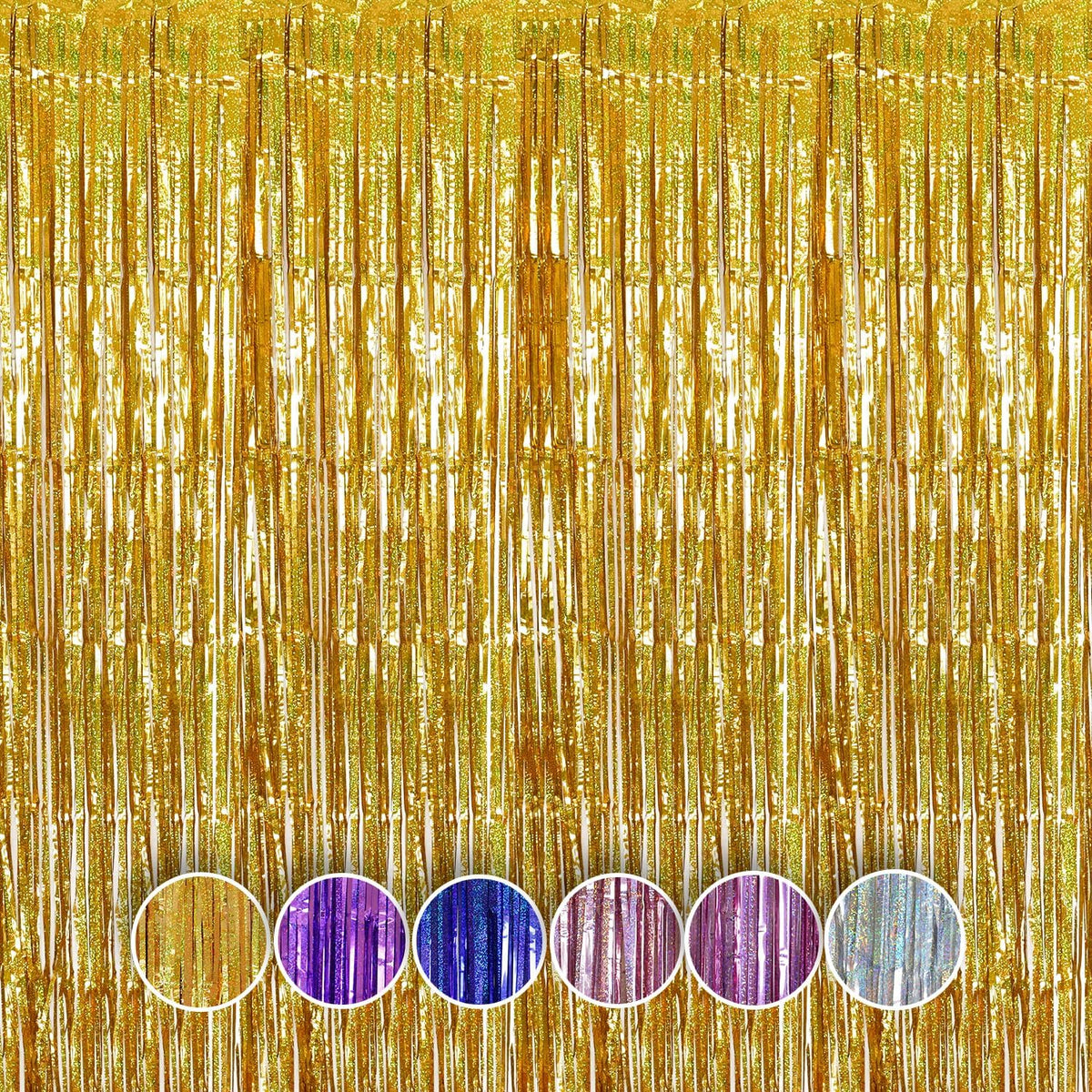 QRabbit 4 Pack Foil Fringe Curtains, Gold Metallic Tinsel Party Streamers Curtains, Backdrop