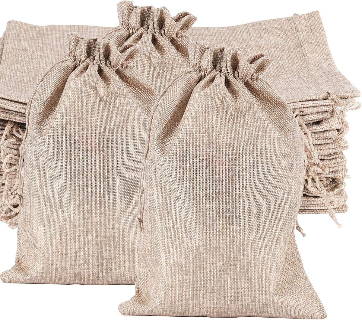 ZOENHOU 50 Packs 5 x 7 Inch Large Burlap Bags with Drawstring, Durable Jute Drawstring Bags