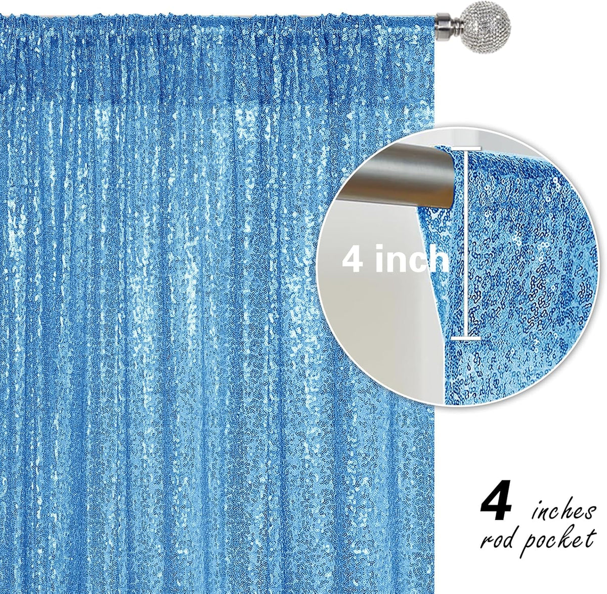 Blue Sequin Backdrop Curtain 2 Pieces 2FTx8FT Glitter Photography Backdrop for Party Wedding