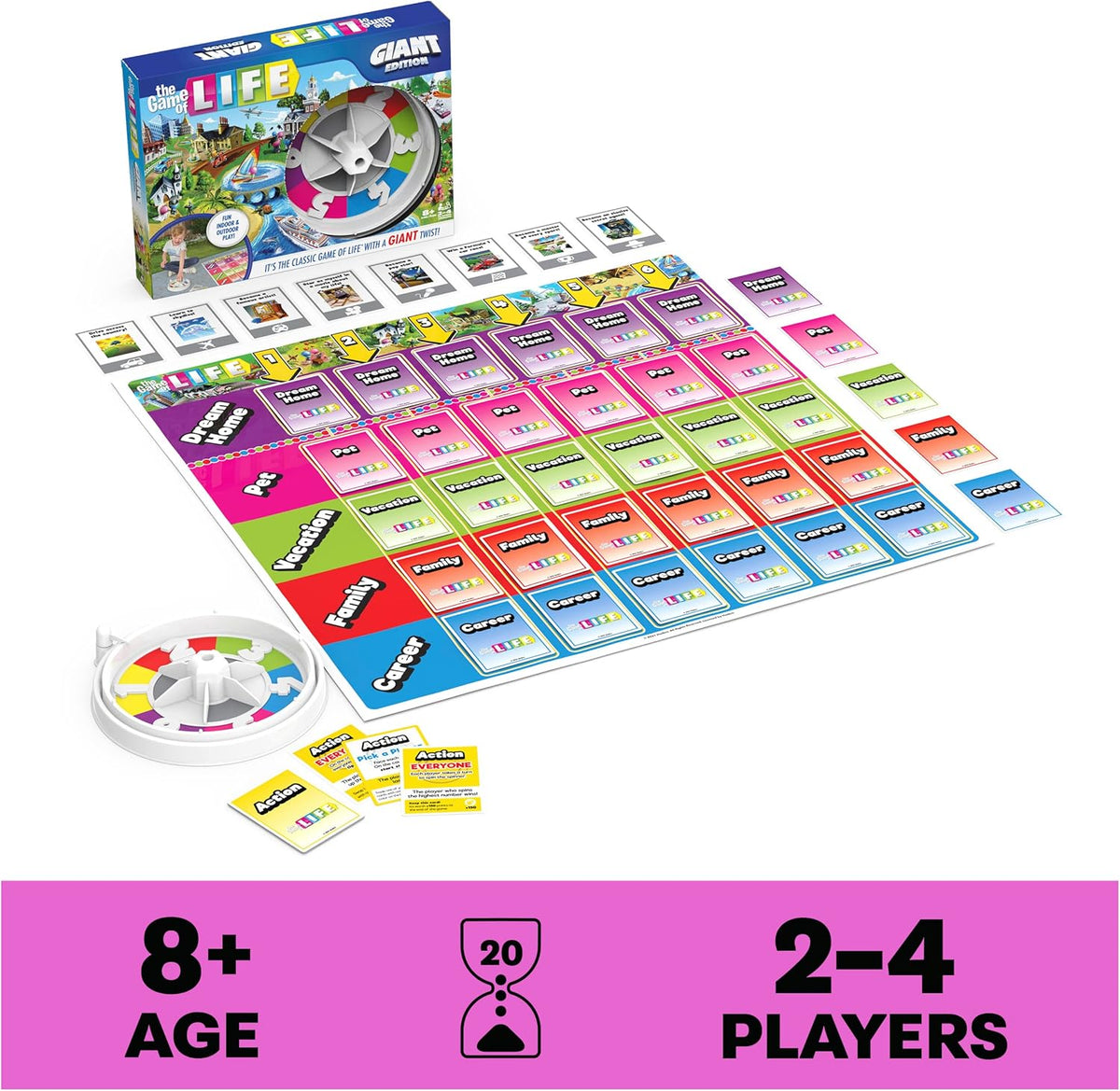 The Game of Life, Giant Edition Family Board Game Indoor/Outdoor Fun Game with Big Oversized