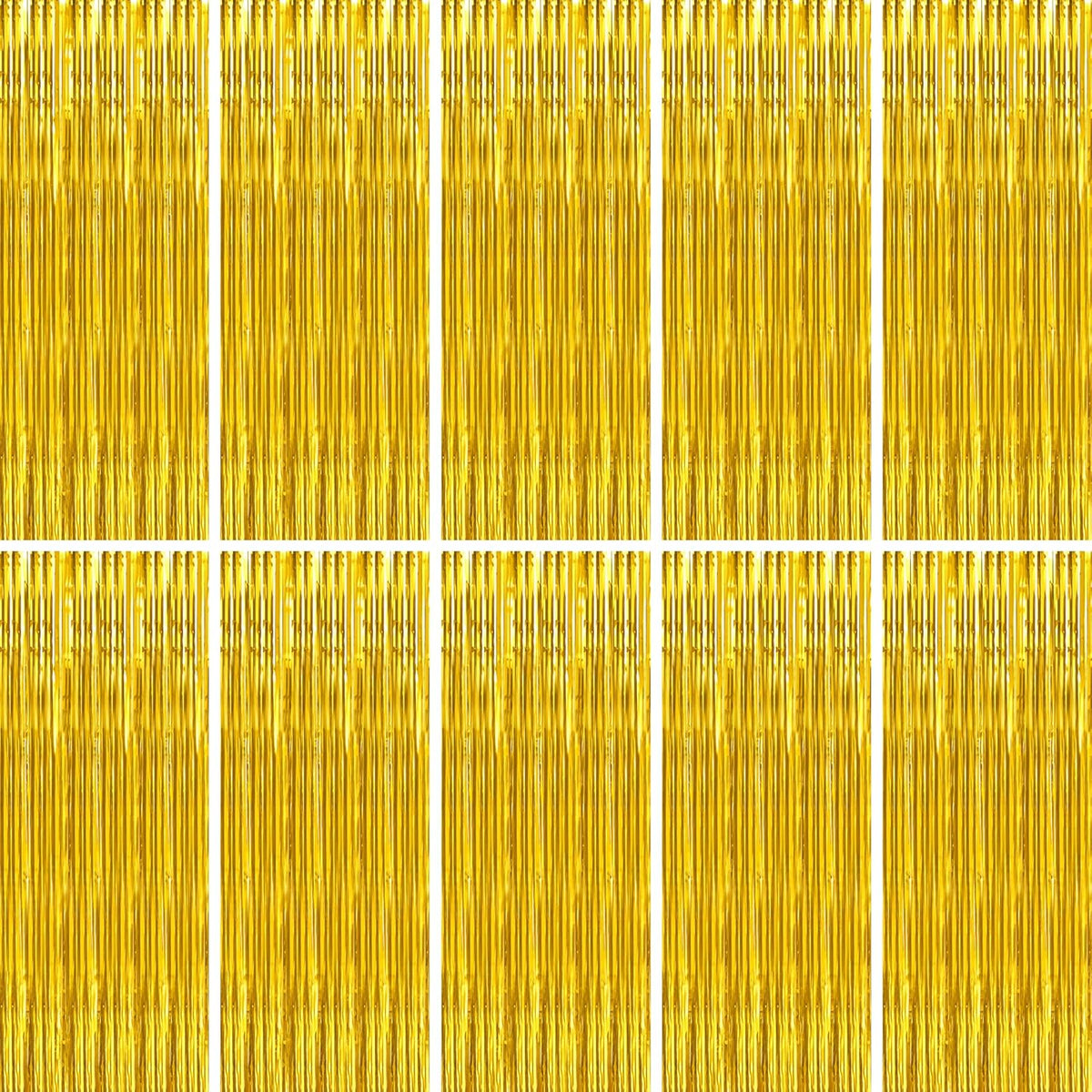 BTSD-home 10 Pack Gold Foil Fringe Curtain, Metallic Photo Booth Backdrop Tinsel Door Curtains for