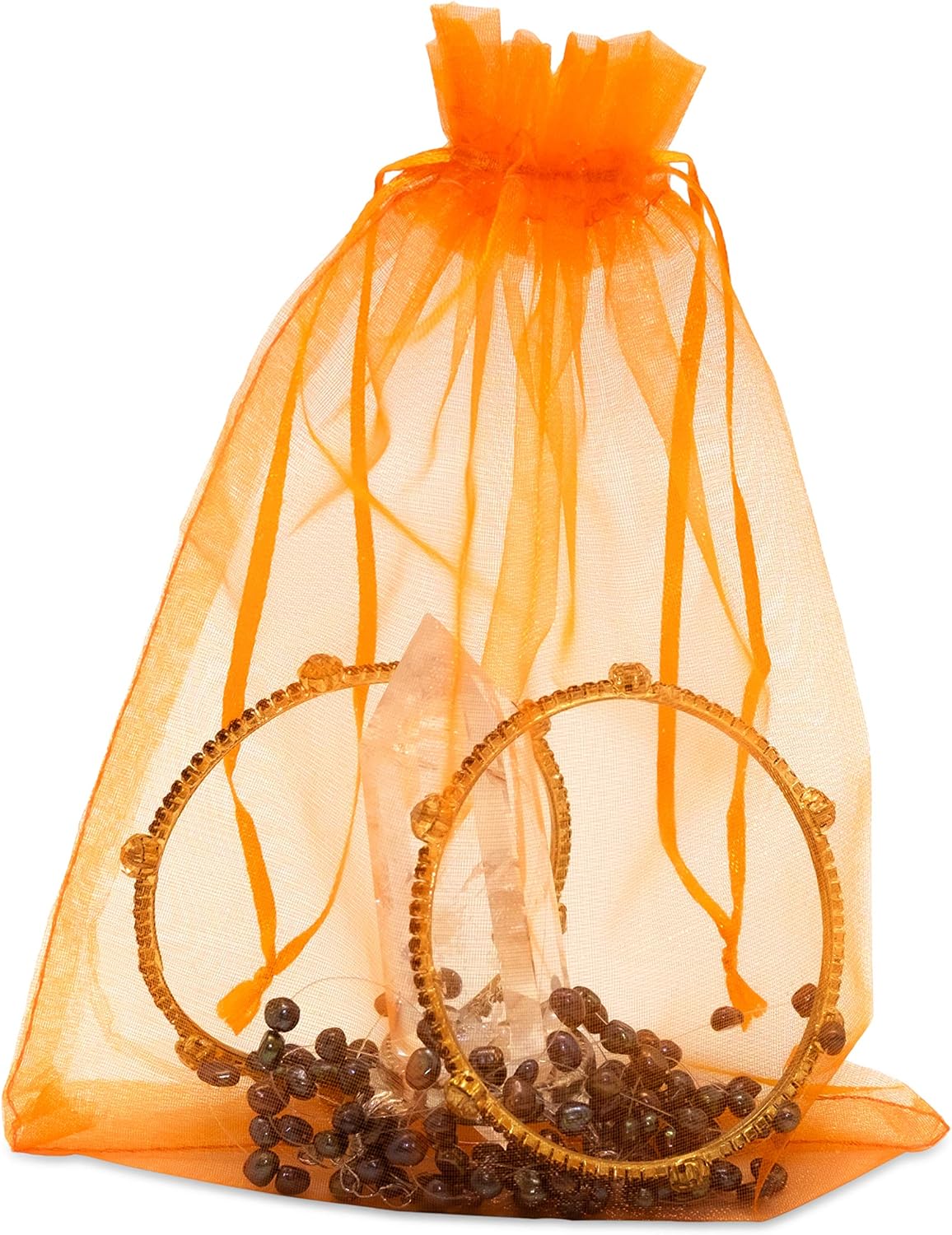 TheDisplayGuys 48-Pack 6x8 Orange Sheer Organza Gift Bags with Drawstring, Jewelry Candy Treat