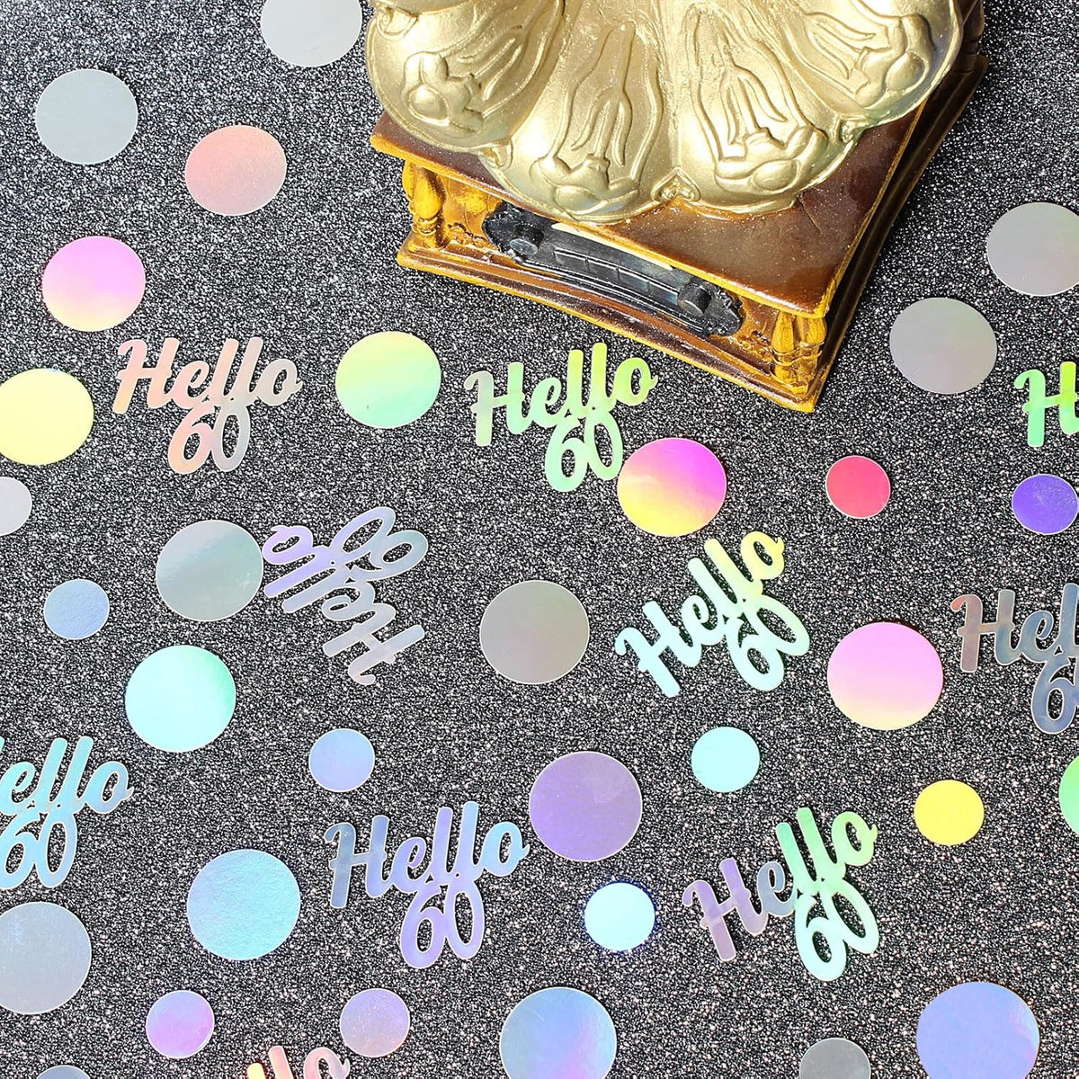 Hello 60 Birthday Confetti for Table Iridescent 60th Birthday Party Decorations for Women Sixty