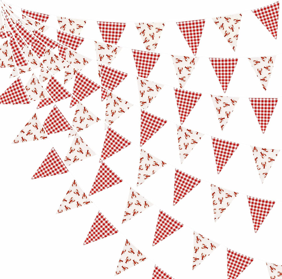 32Ft Crawfish Party Decorations Red Buffalo Plaid Crawfish Pennant Banner Fabric Triangle Flag
