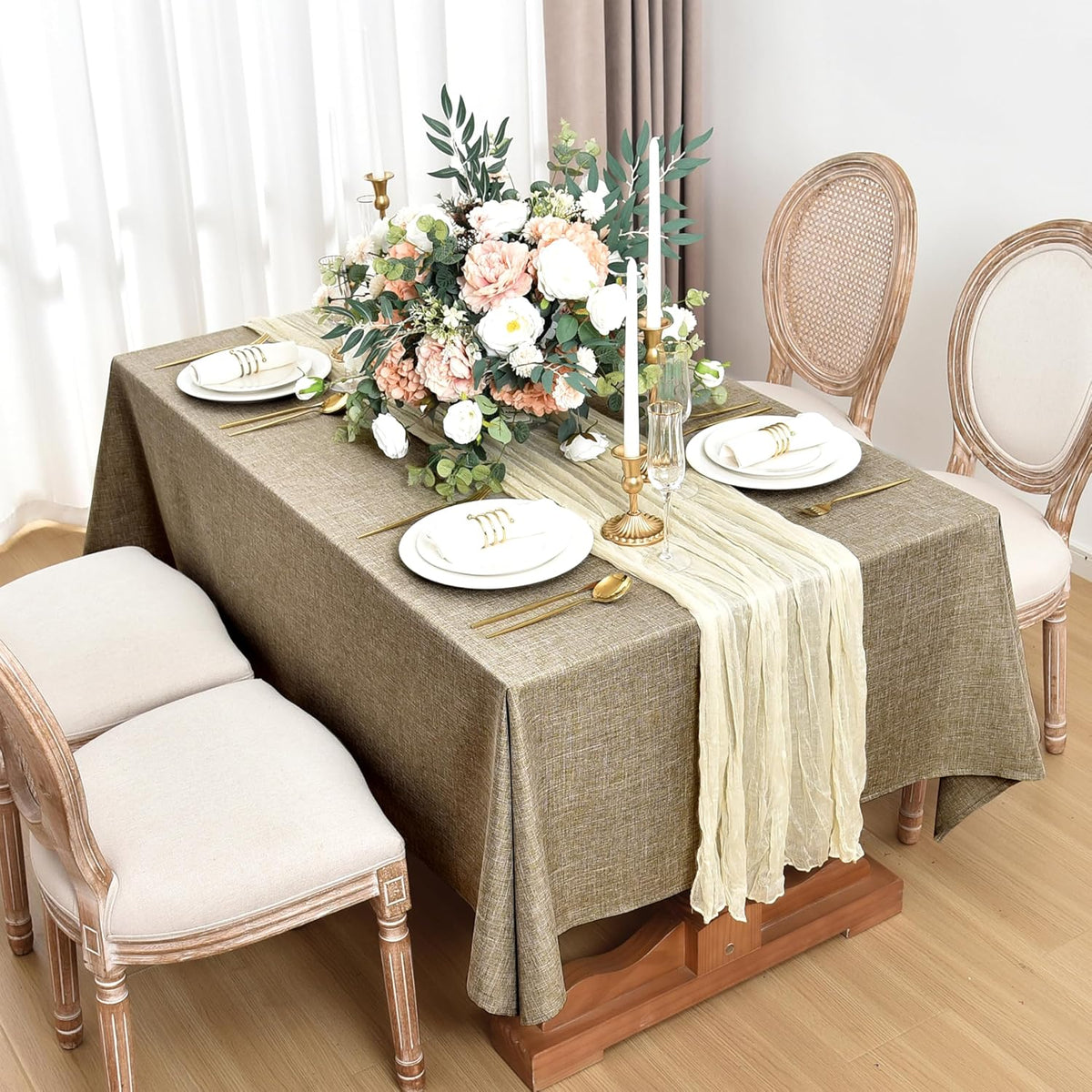 Fitable Square Table Cloth Linen Textured: Water & Stain Resistant Farmhouse Tablecloth, Washable