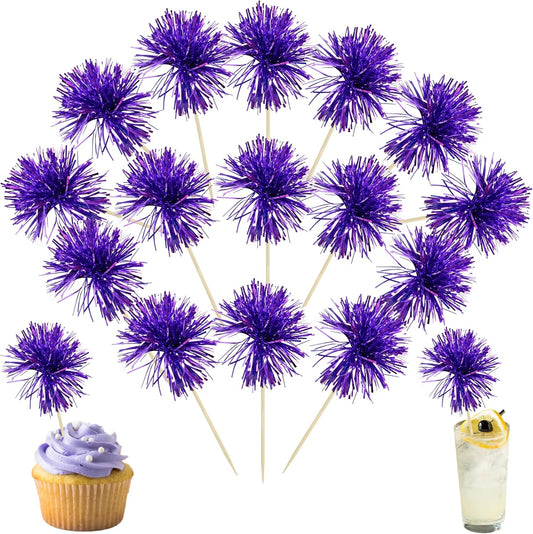 Ephlyn 30Pcs Foil Firework Cupcake Toppers Party Birthday Cake Toppers Supplies Sparkle Tinsel