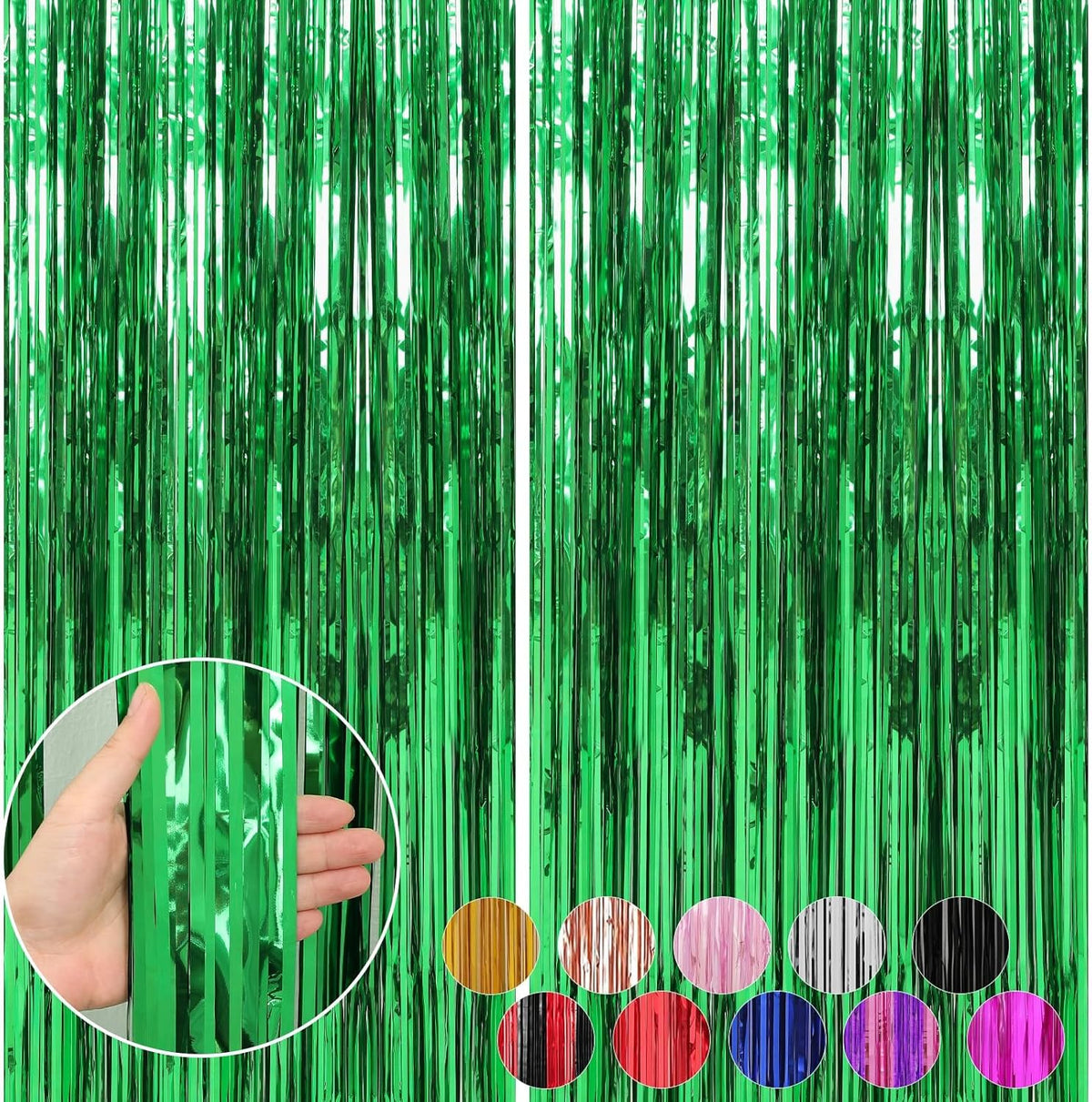6 Pack Green Foil Fringe Curtains Streamers Party Decorations 3.3 x 8.2 ft, Tinsel Curtain Fringe