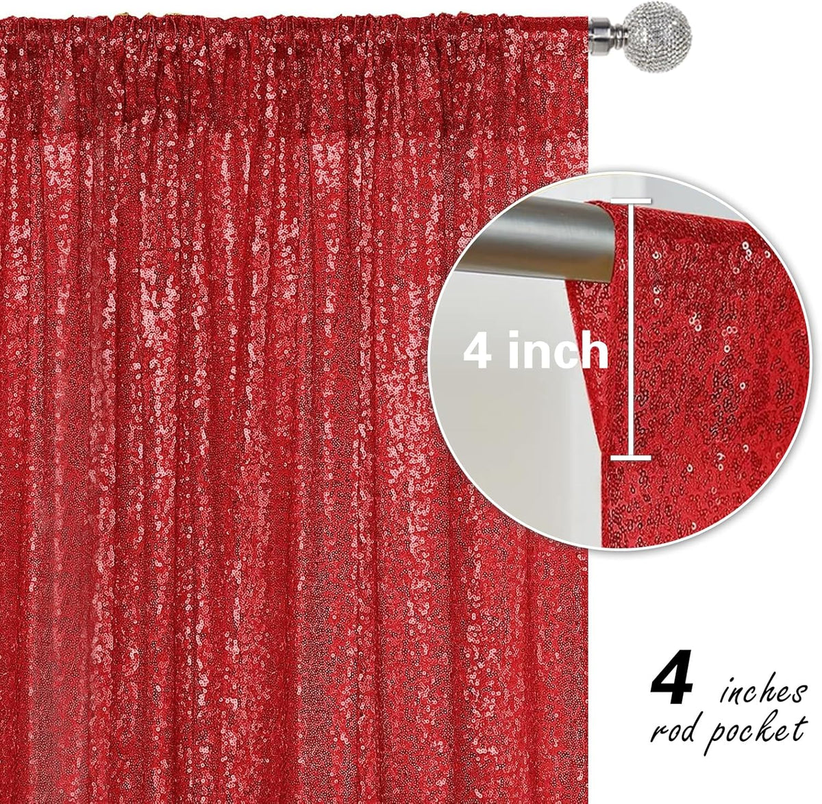 Red Sequin Backdrop Curtain 4 Pieces 2FTx8FT Glitter Photography Backdrop for Party Wedding