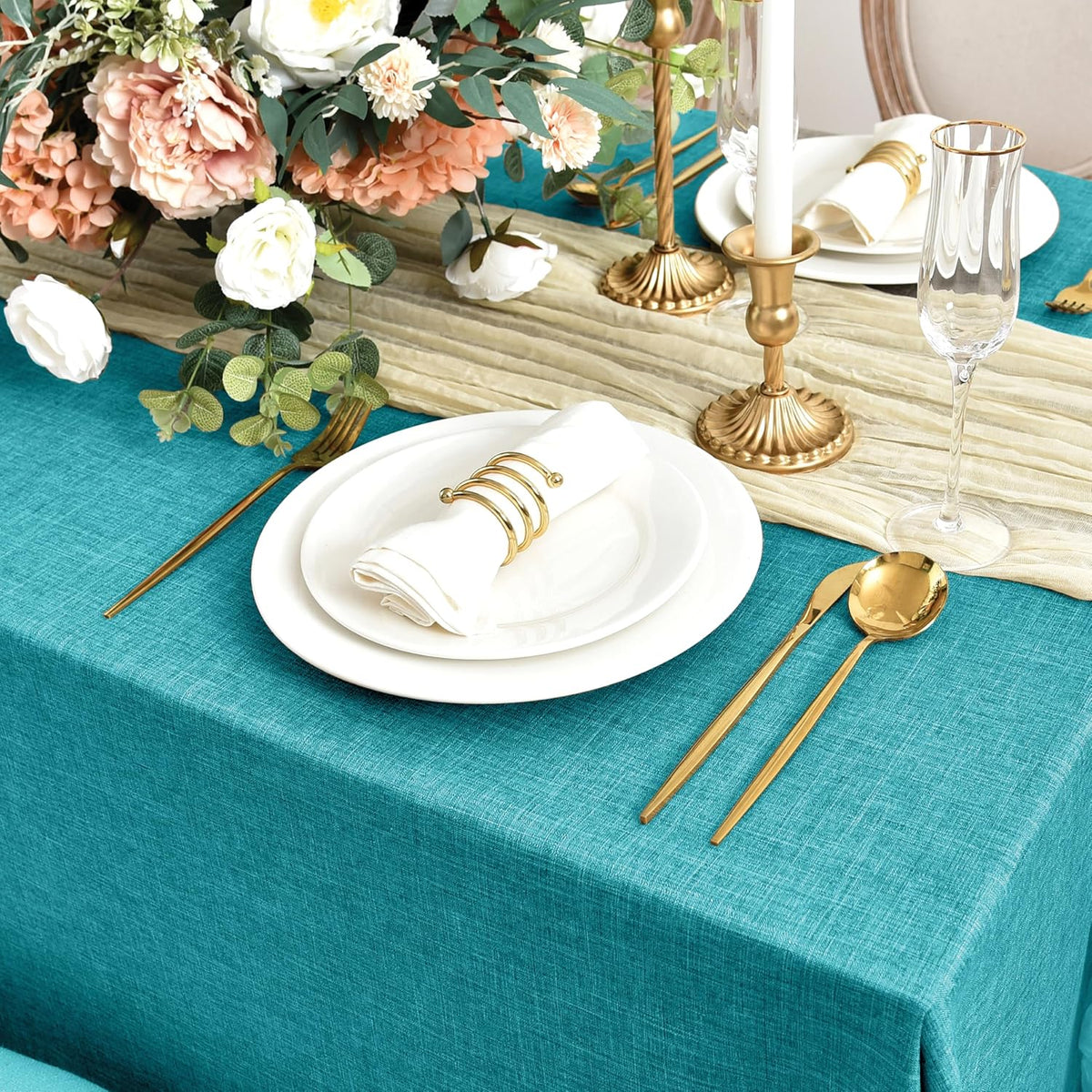 Fitable Faux Linen Tablecloths for Rectangle Tables: Water & Stain Resistant Farmhouse Table Cloth