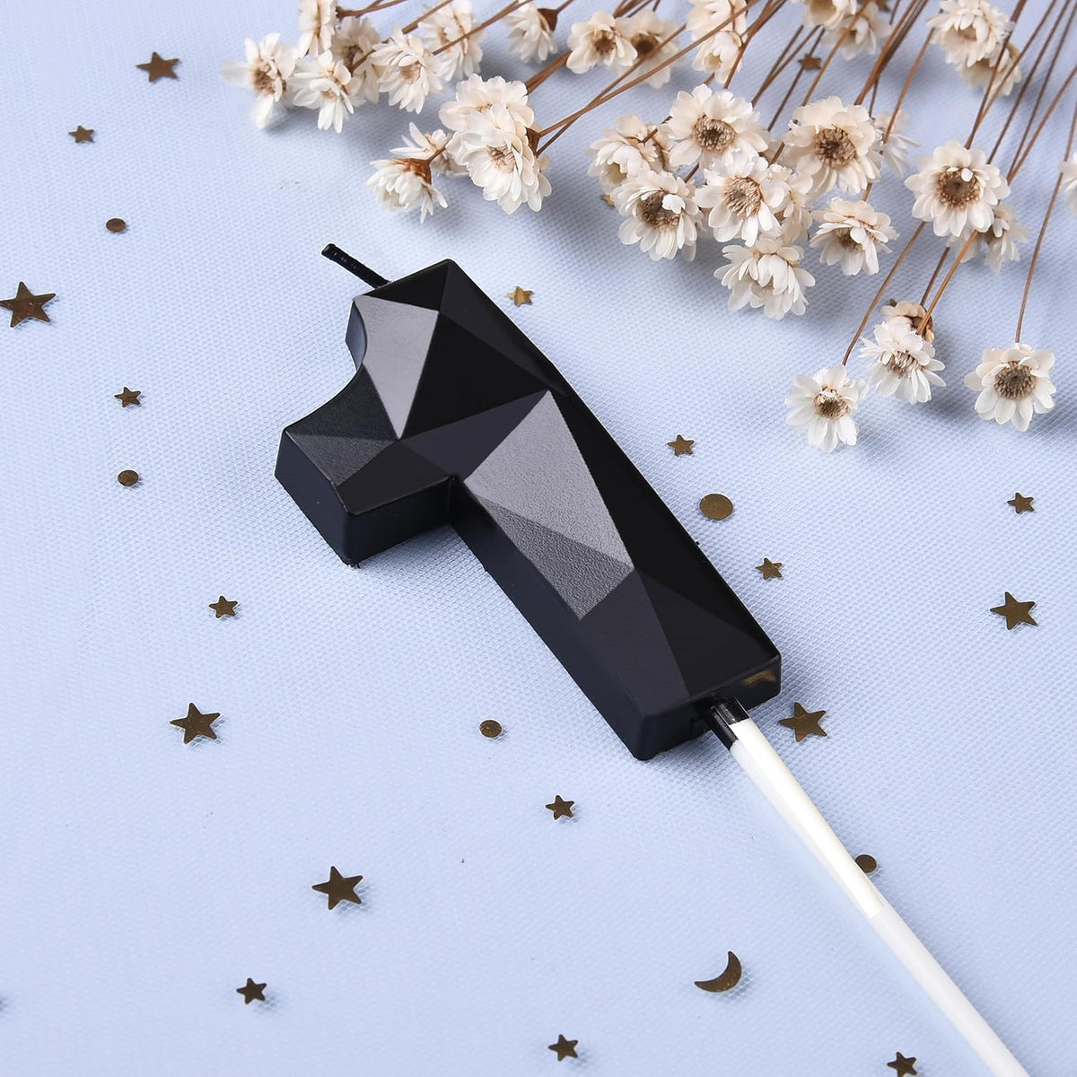 PHD CAKE 2.76 Inch Crystal Black 1 Number Birthday Candles, Black Number Candles, Cake Number