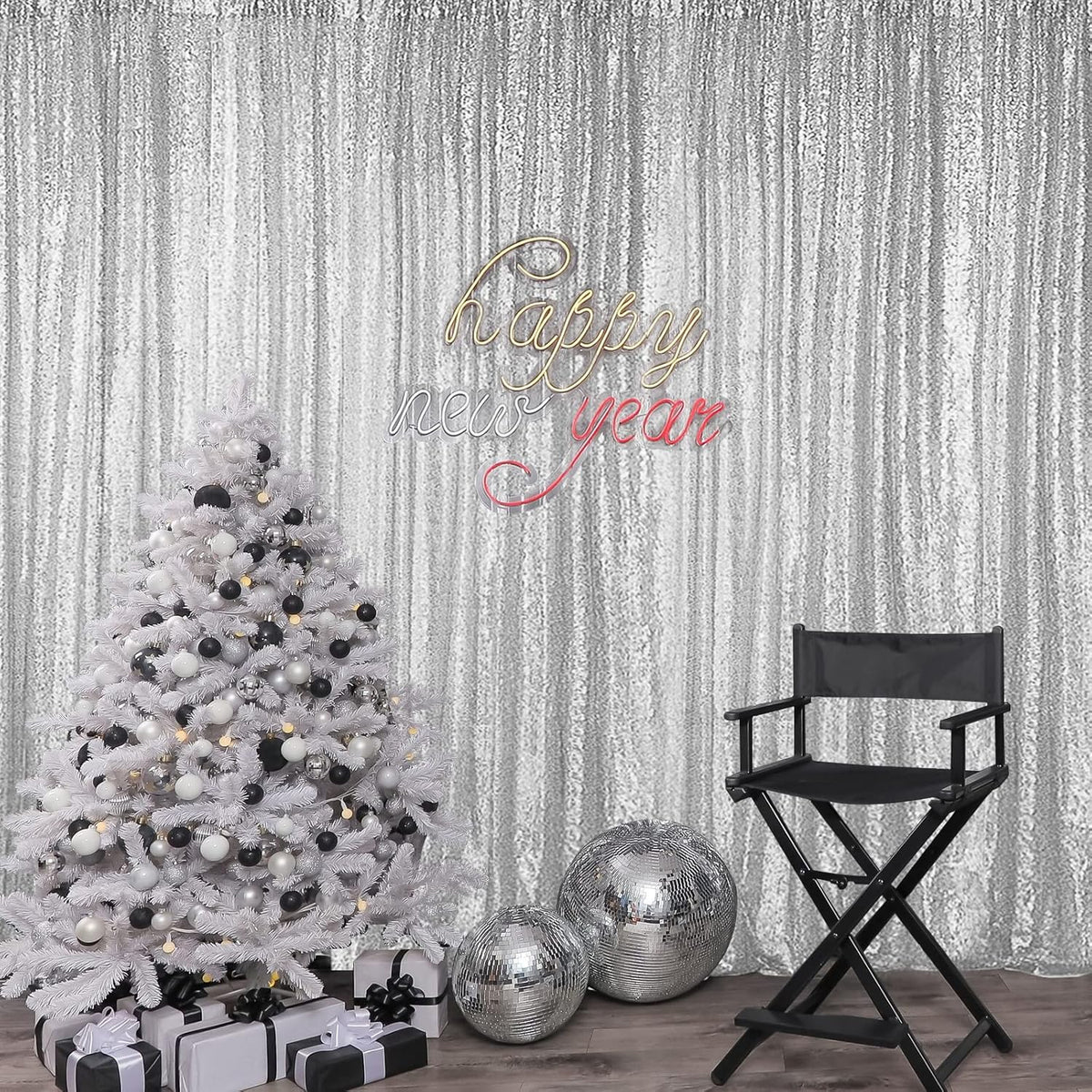 Hahuho Silver Sequin Backdrop Curtain, 4PCS 2FTx8FT Glitter Backdrop Curtain for Parties