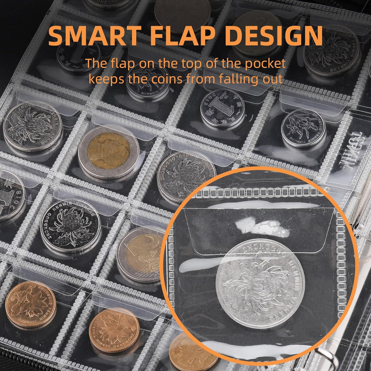 Fireproof Coin Collection Album for Collectors, 300 Pockets Coins Collecting Album & 36 Sleeves