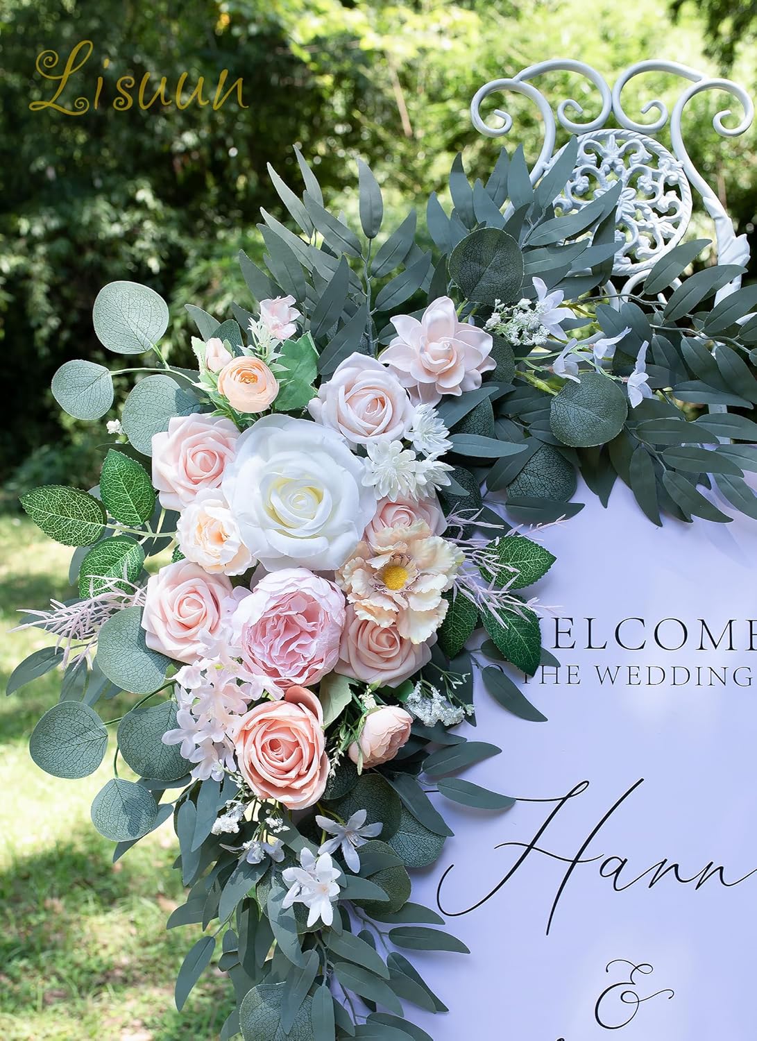 Wedding Arch Flowers, Artificial Flowers for Reception Backdrop and Welcome Ceremony Sign, Large