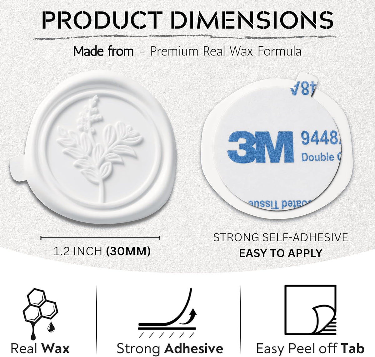 Wax Seal Stickers (60 Pcs, 3 Designs in 1 Pack) Premium Envelope Seal Stickers for Wedding