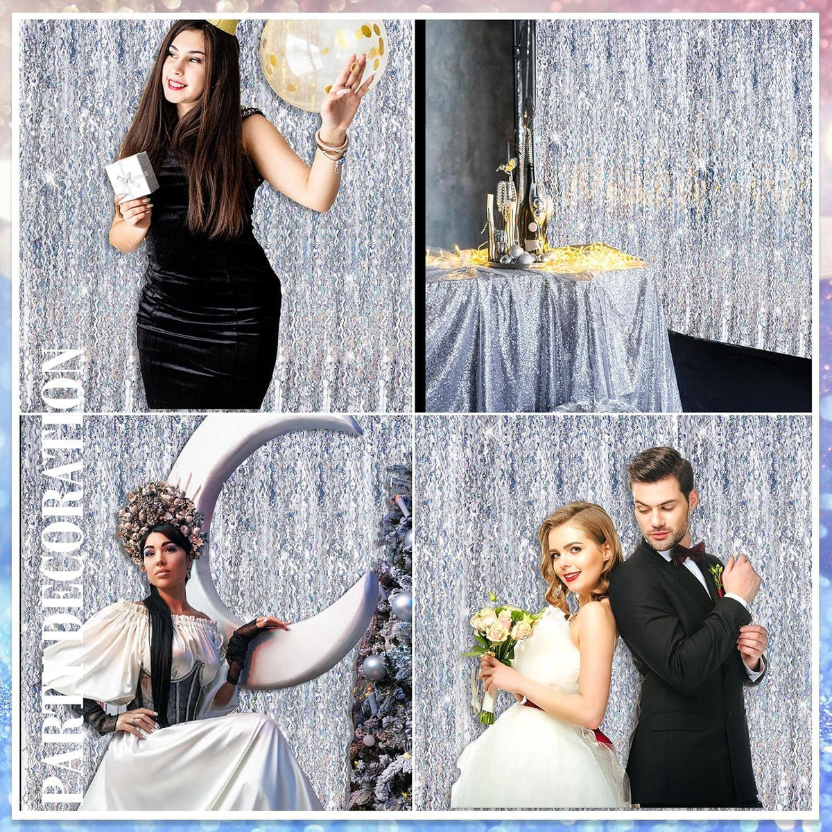Jutom 6 Pieces 3.3 x 6.6 ft Wavy Tinsel Foil Fringe Curtains Foil Fringe Streamer Backdrop Party