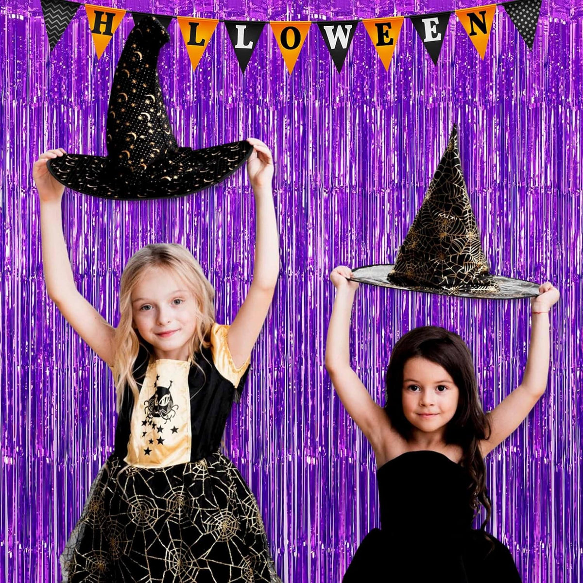 3 Pack Purple Foil Fringe Curtains Backdrop, 3.28 x 9.8 Ft Metallic Streamers Tinsel Curtains