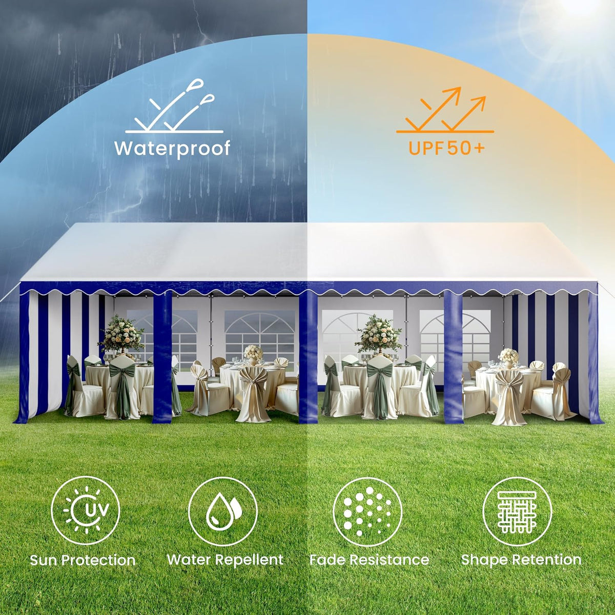 PHI VILLA 26'x13' Outdoor Heavy Duty Party Tent Large Commercial Canopy Wedding Event Tent Shelter