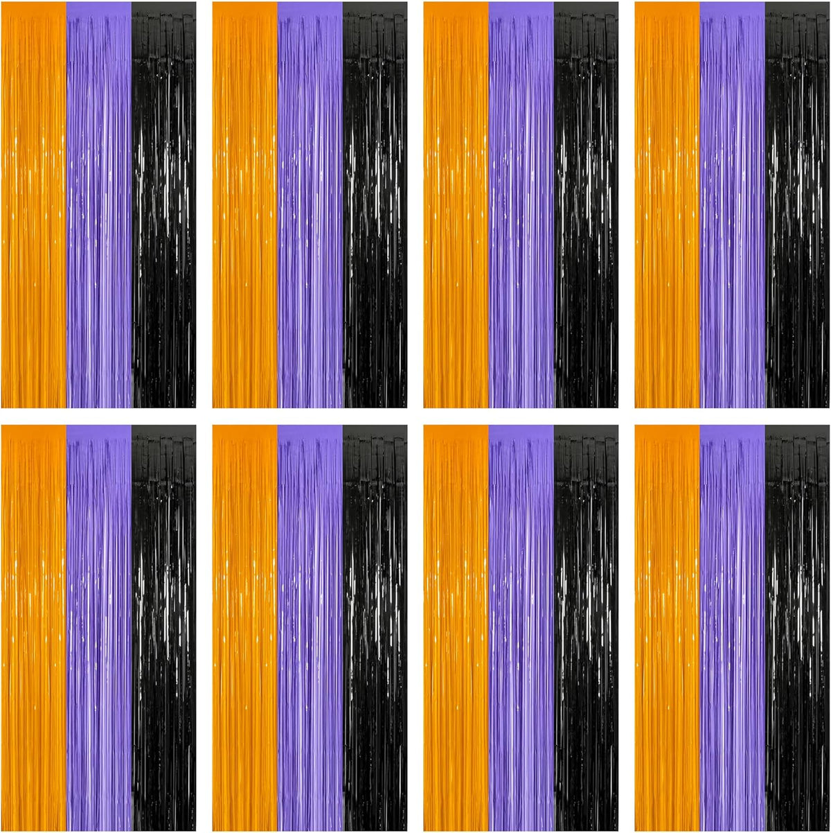 8 Pack Halloween Decorations Indoor, 3.28 FT x 7.05 FT Party Streamer, Orange Purple Black Streamer