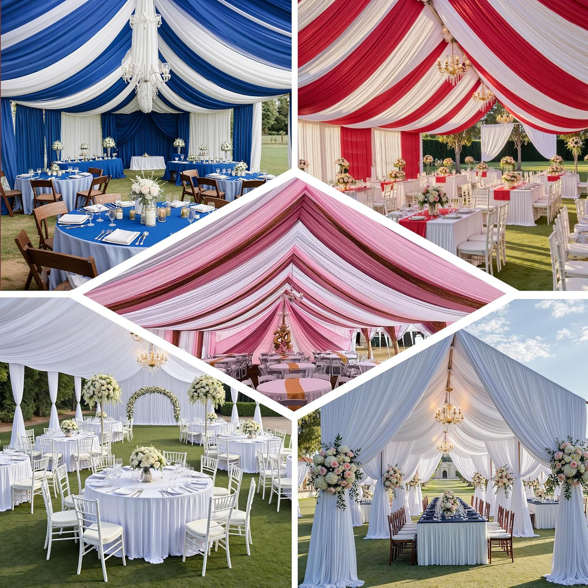 PartyVillage 20ftx40ft White Ceiling Curtain for Wedding Parties – 4 Panels Wrinkle-Free 40 FT Long