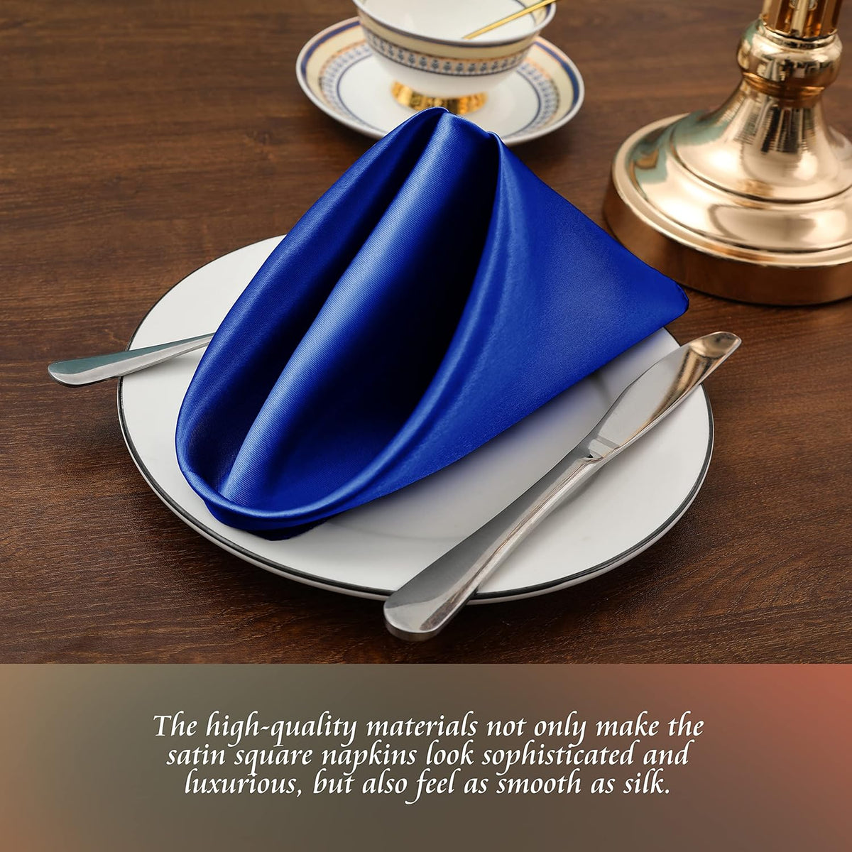 Manyshofu 60 Pieces Royal Blue Satin Napkins - 20x20 Inches Cloth Napkins, Square Satin Fabric