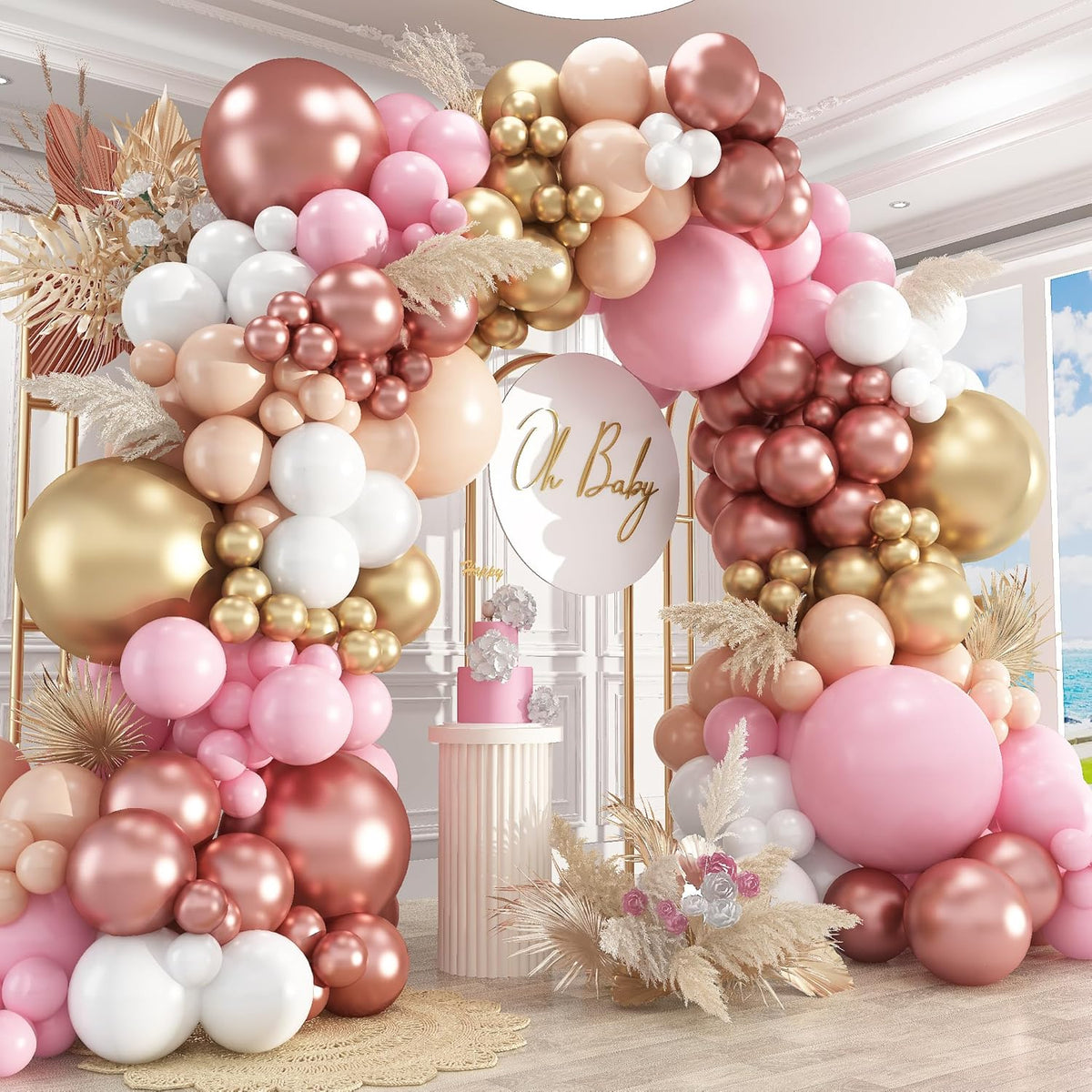 412Pcs Rose Gold Balloon Garland Arch Kit,18 12 10 5 Inch Nude Pastel Pink Metallic Gold White