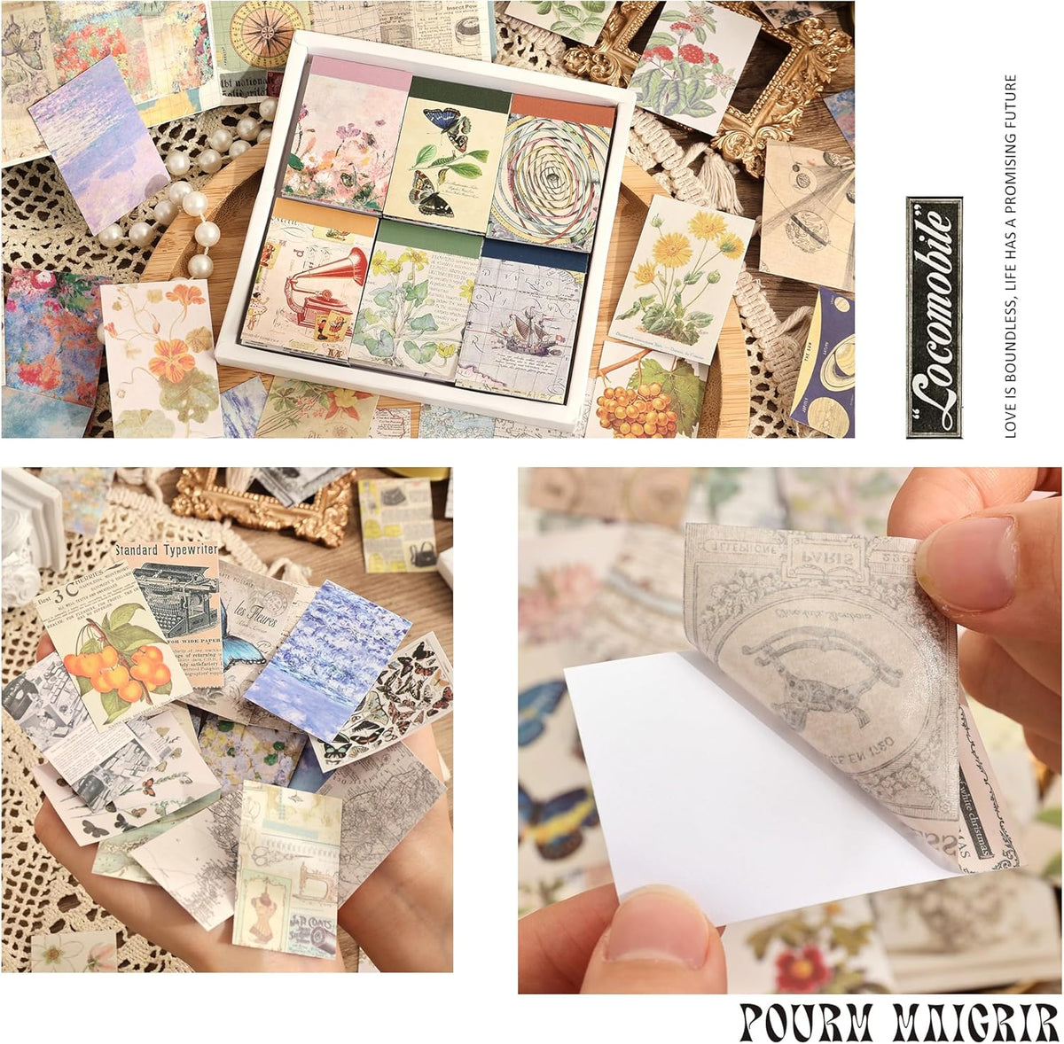 6 Sets 300 Pcs Washi Stickers Set Vintage Aesthetic Sticker Book for Journaling Decorative