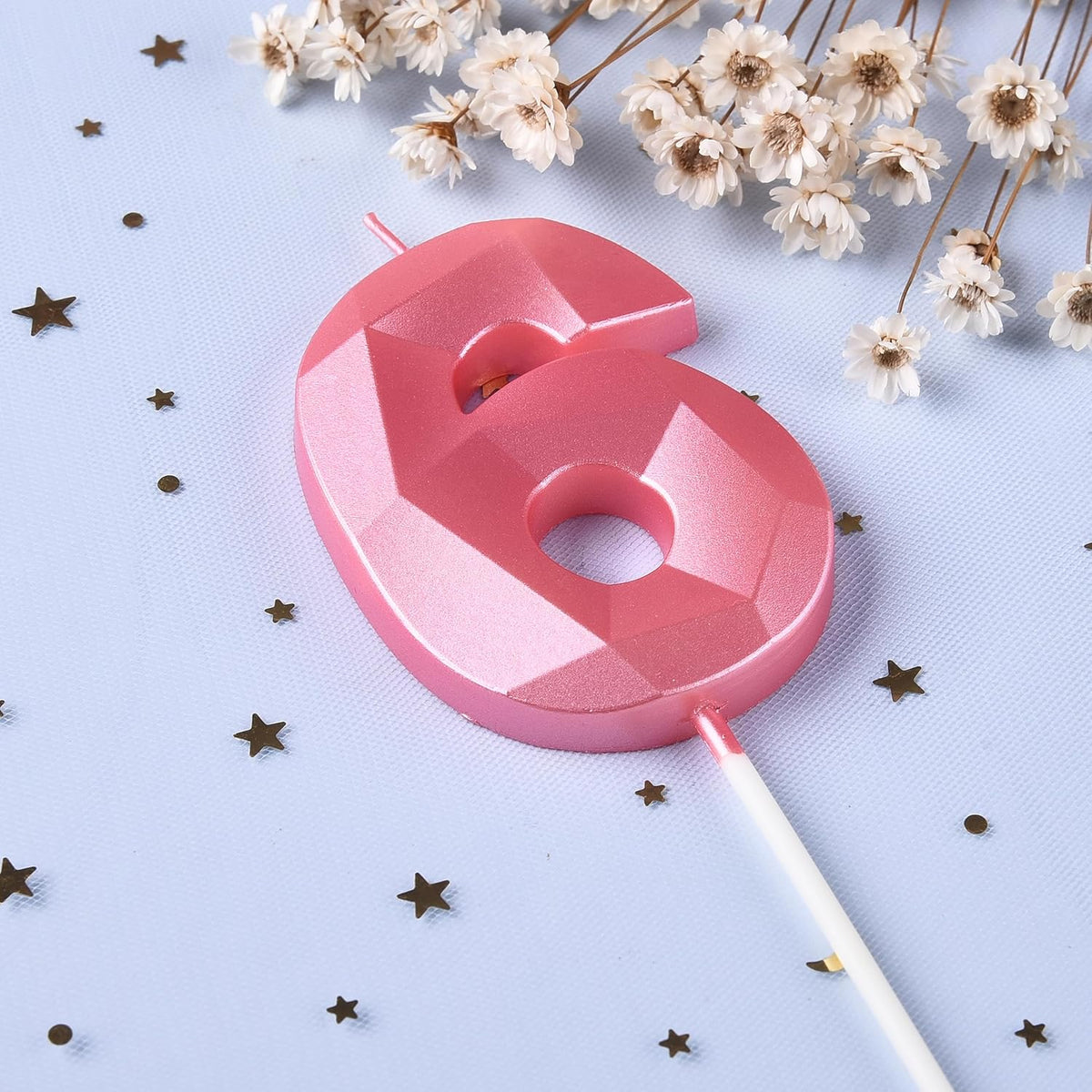 PHD CAKE 2.76 Inch Crystal Pink 6 Number Birthday Candles, Pink Number Candles, Cake Number