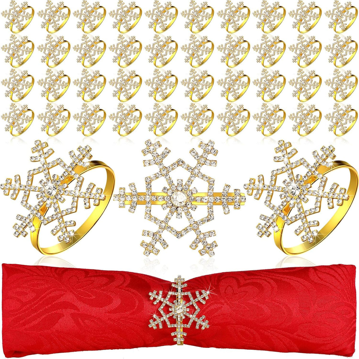 Patelai 48 Pieces Snowflake Napkin Rings Thanksgiving Christmas Napkin Holders Exquisite Household