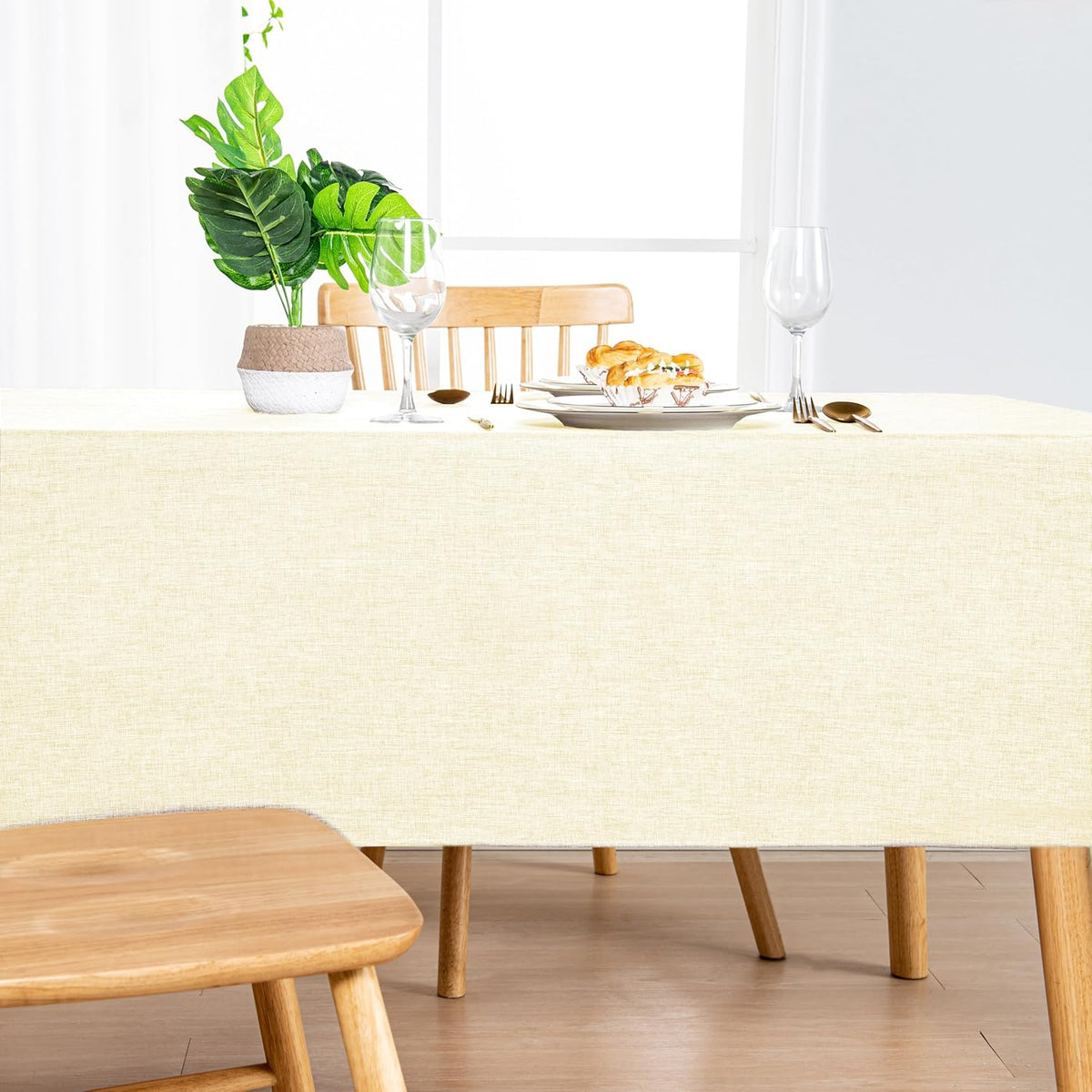 Hiasan 2 Pack Faux Linen Rectangle Tablecloth - Wrinkle and Stain Resistant Washable Table Cloth