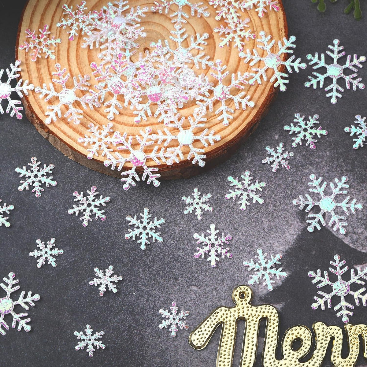 MARFOREVER Snowflake Confetti Decorations, Winter Snowflake Glitter Confetti White Snow Scatter
