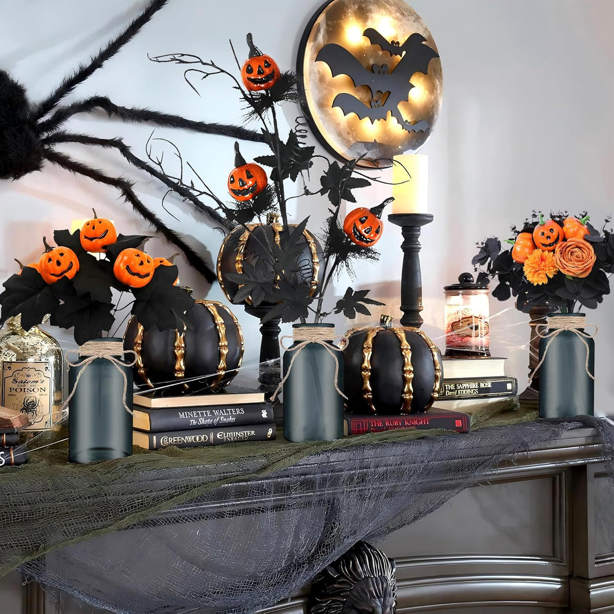 Vintage Glass Flower Vase，12 Pack Farmhouse Black Glass Centerpiece Vases Mason Jars for Halloween