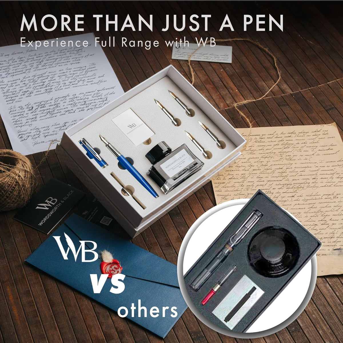 Wordsworth & Black Fountain Pen Gift Set, Includes Bottle, 6 Cartridges, Refill Converter, 4