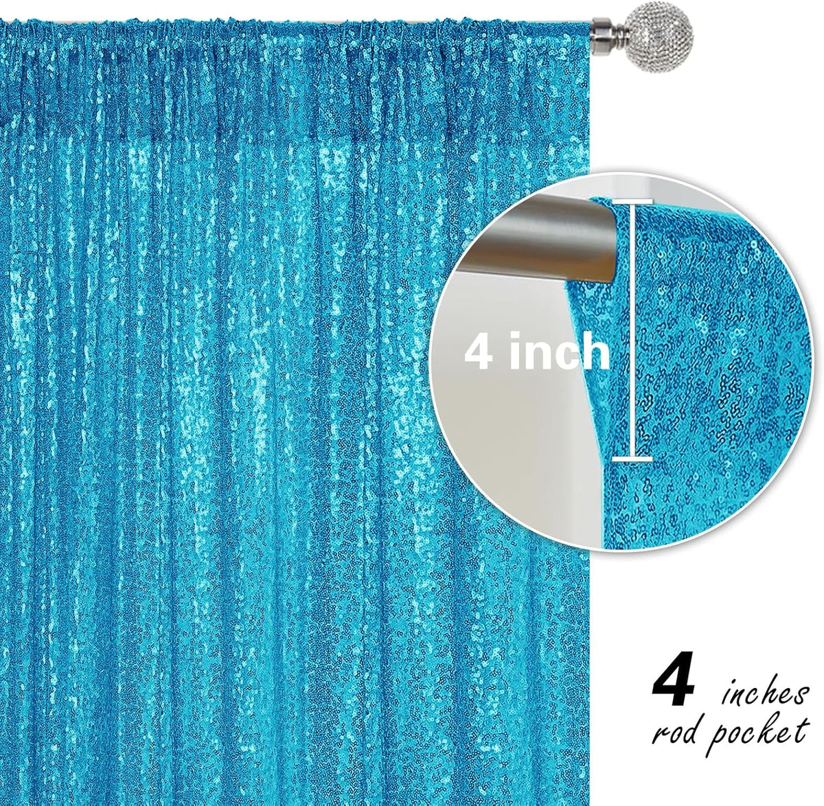 Turquoise Sequin Backdrop Curtain 4 Pieces 2FTx8FT Glitter Photography Backdrop for Party Wedding