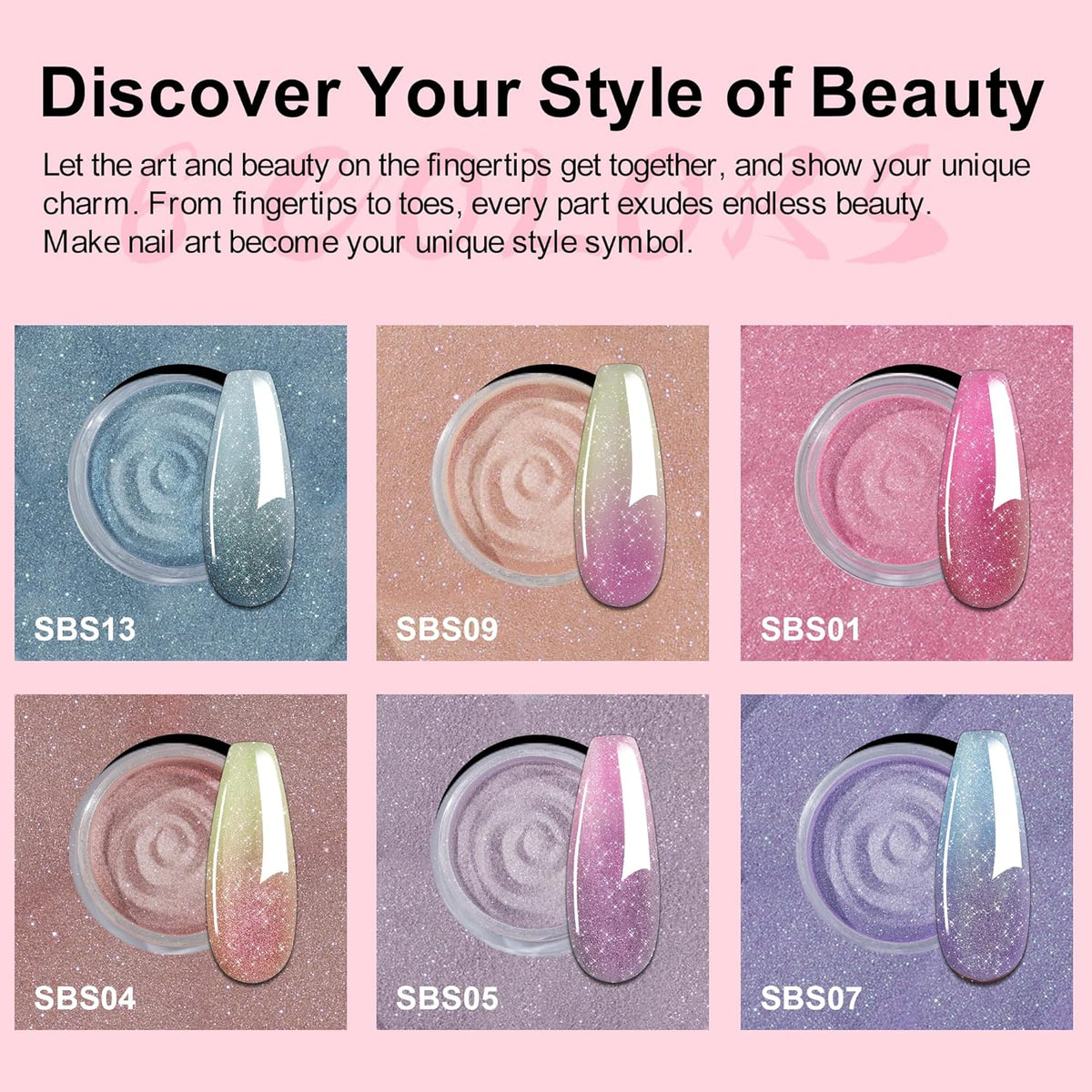 Changing Dip Powder Nail Set, 6 Colors Dipping Powder Kit With Base & Top Coat/Activator/Brush