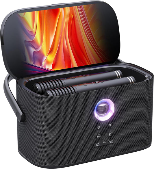 Ikarao Portable Karaoke Machine for Adults, Built-in Lyrics Display and Screen, 2 Self-Charging