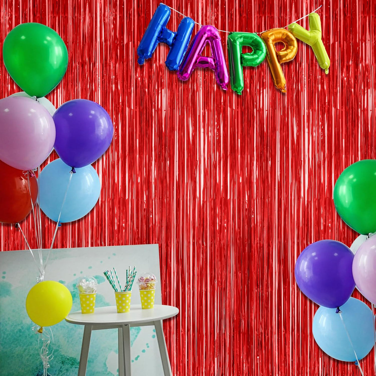 12 Pack Red Curtains, 3.28 FT x 7.05 FT Party Streamer, Metallic Party Backdrop Birthday Streamer