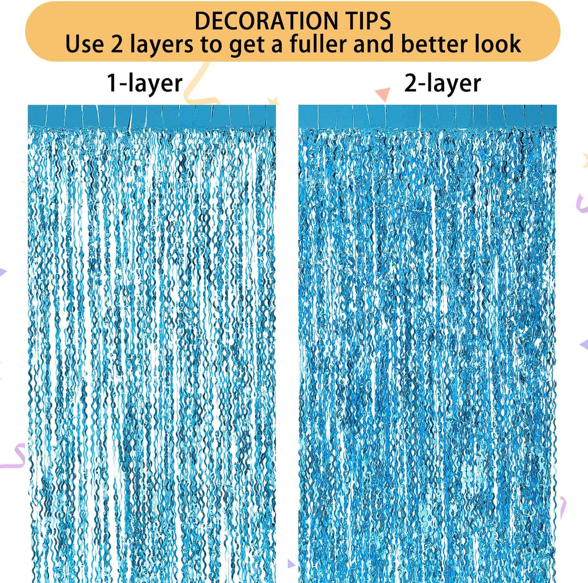 3 Pack Blue Wavy Tinsel Foil Fringe Curtain - 6.6 ft x 3.3 ft Foil Backdrop Photo Booth Props for