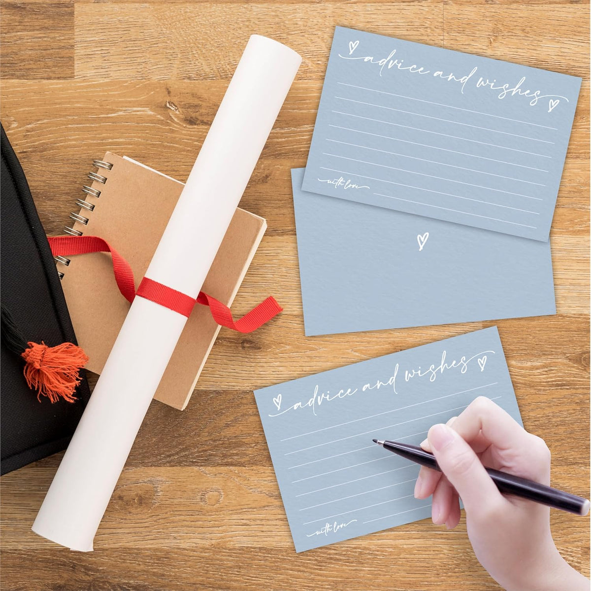 30 Advice & Wishes Cards - Minimalism Blue - Double Sided Fill-In Advice Cards For Bridal, Wedding