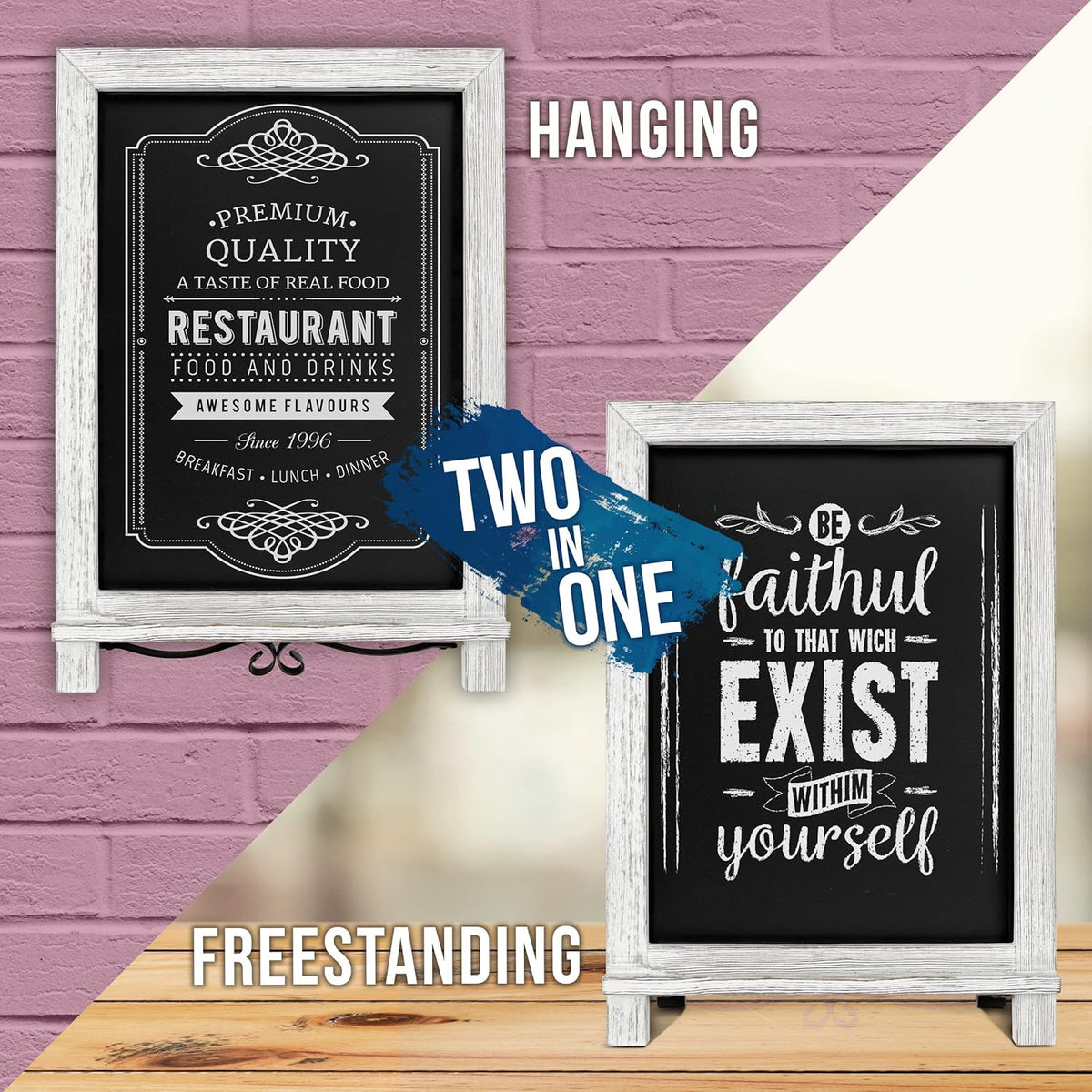 Rustic Whitewash Tabletop Chalkboard Sign/Hanging Magnetic Wall Chalkboard/Small Countertop
