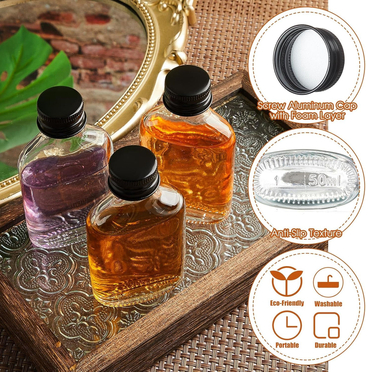 Patelai 32 Pcs Clear Glass Bottles with Caps Mini Glass Flask Liquor Bottles Empty Alcohol Shot