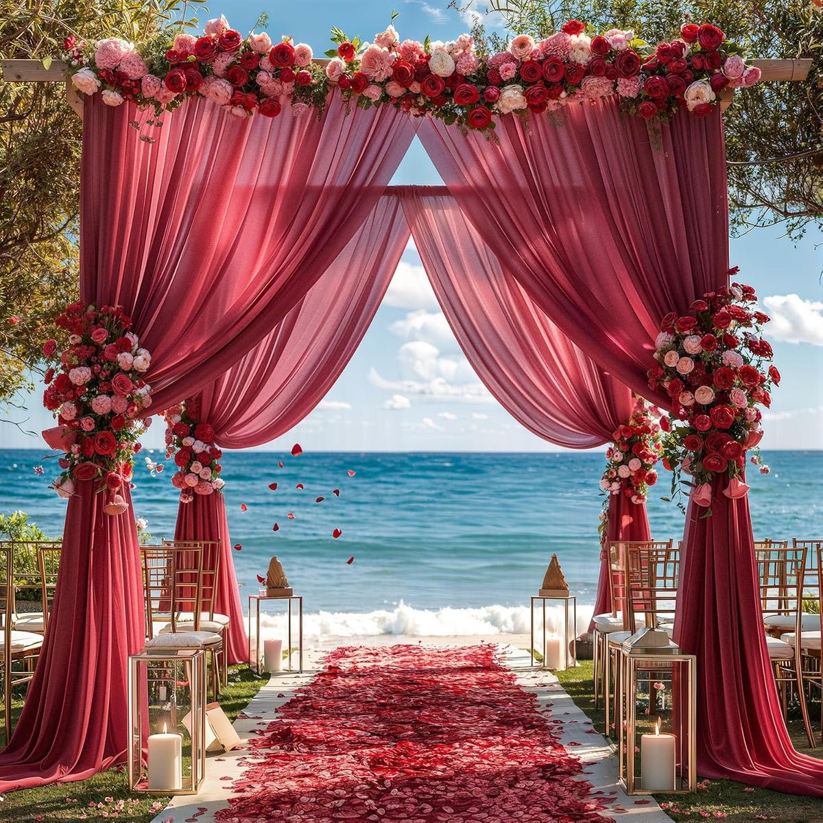 Burgundy Wedding Arch Draping Fabric 3 Panels 30'' x 20FT Burgundy Drapes Sheer Fabric Backdrop