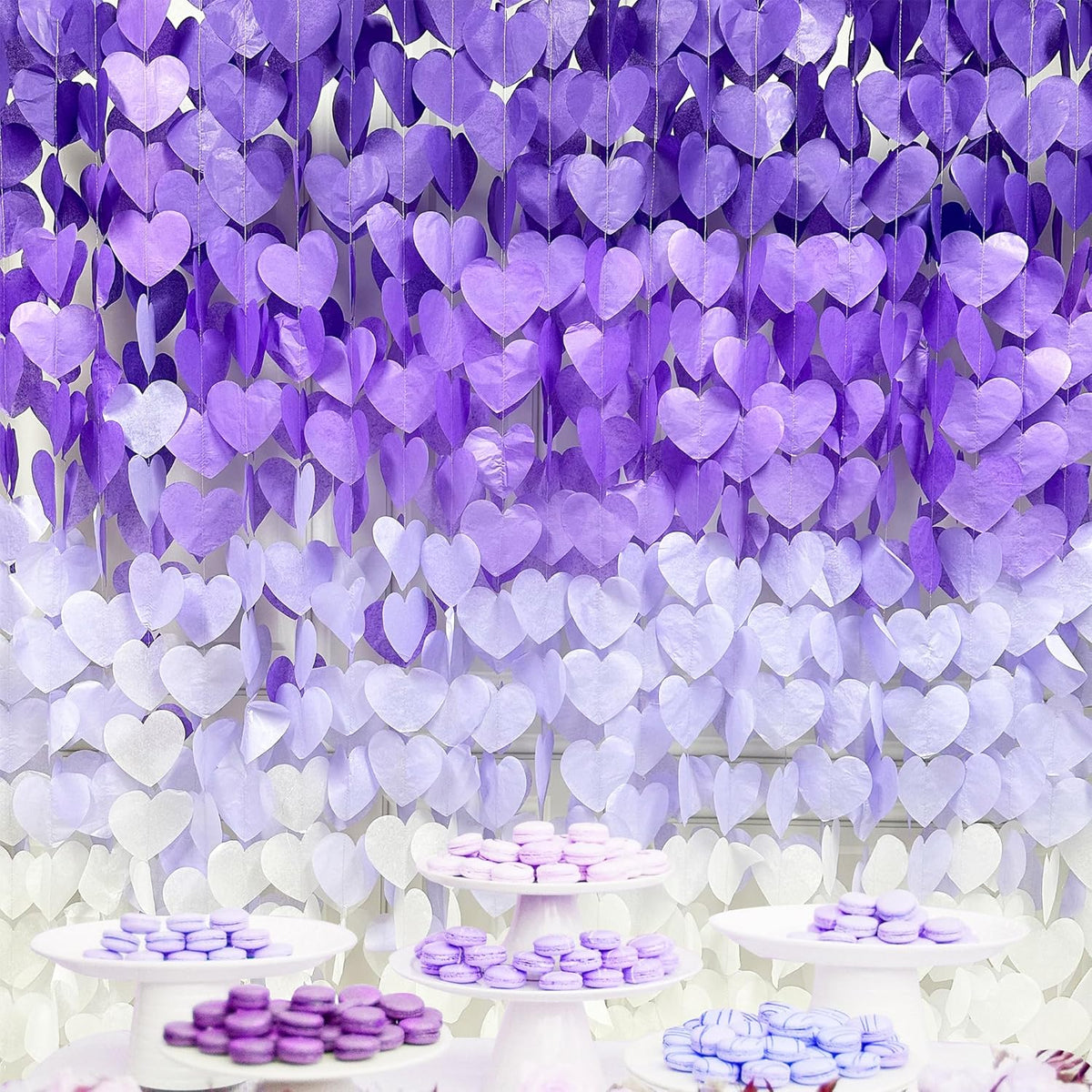 205Ft Lavender Party Decoration Ombre Purple White Heart Backdrop Streamer Tissue Paper Heart