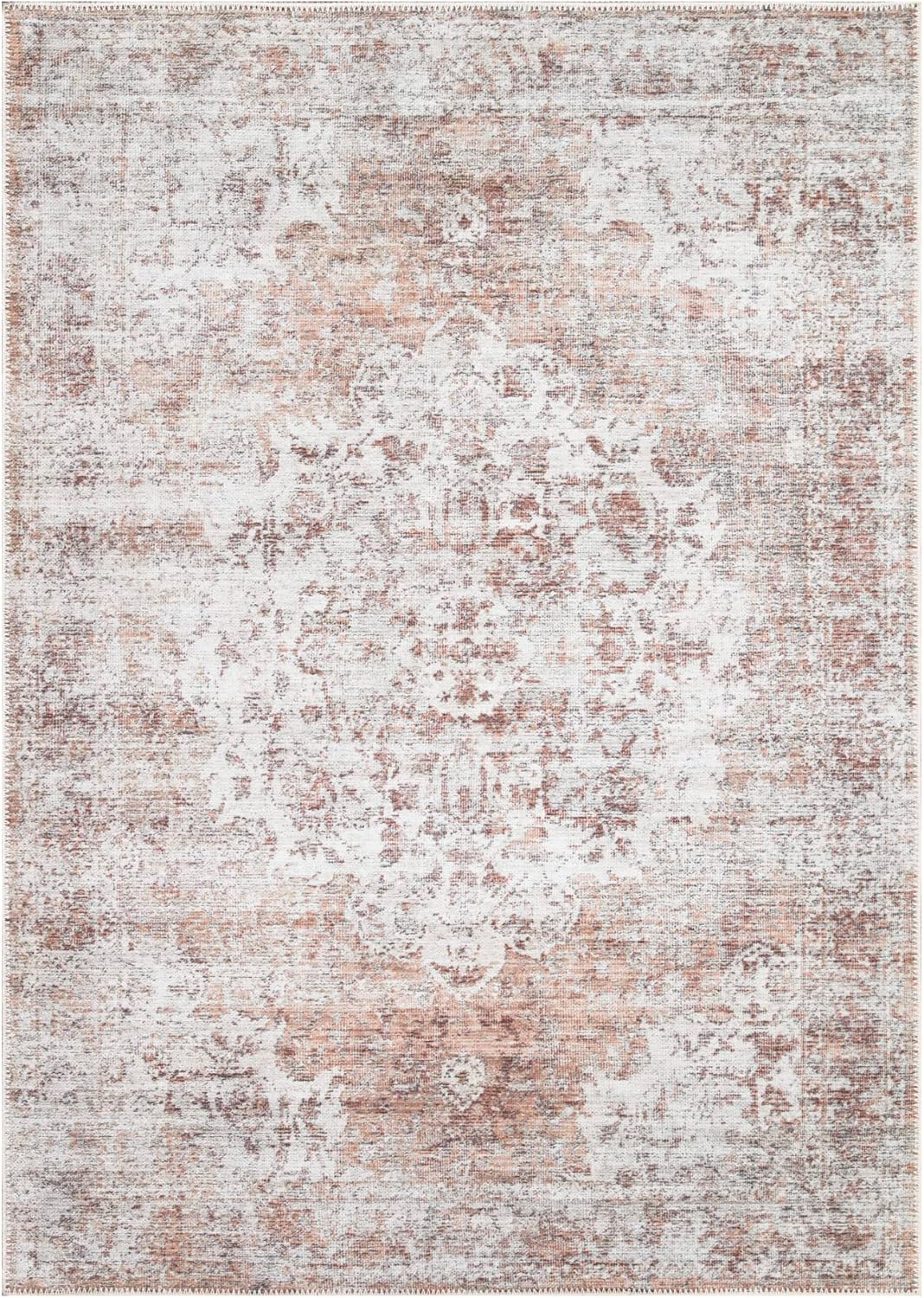 Bloom Rugs Washable Non-Slip 5' x 7' Rug - Ivory/Blush Traditional Area Rug for Living Room