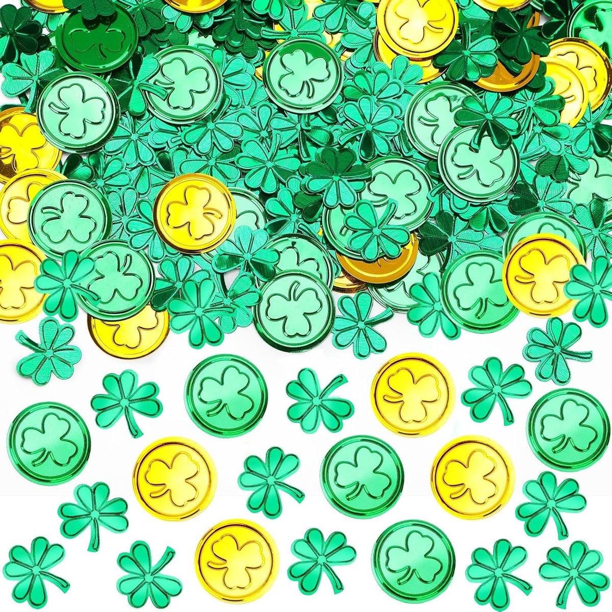 MARFOREVER St. Patrick's Day Shamrock Confetti, Green Gold Shamrock Metallic Foil Glitter Confetti