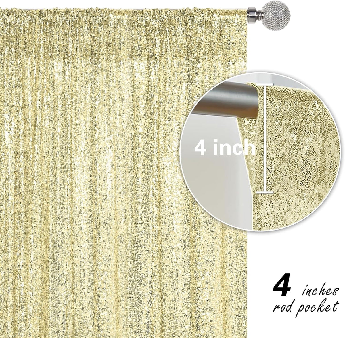 Champagne Sequin Backdrop Curtain 2 Pieces 2FTx8FT Glitter Photography Backdrop for Party Wedding